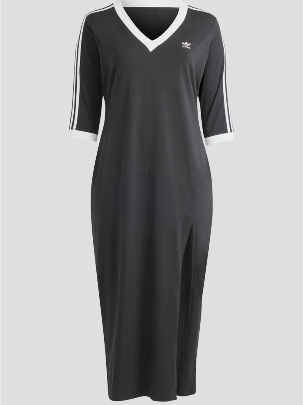 Adidas Plus 4X  Adicolor Classics 3-Stripe V-Neck Maxi Dress Black & White - Picture 7 of 10